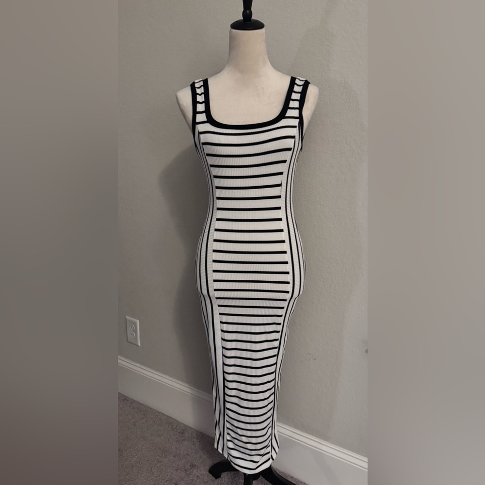 Striped Black and White Bodycon Dress